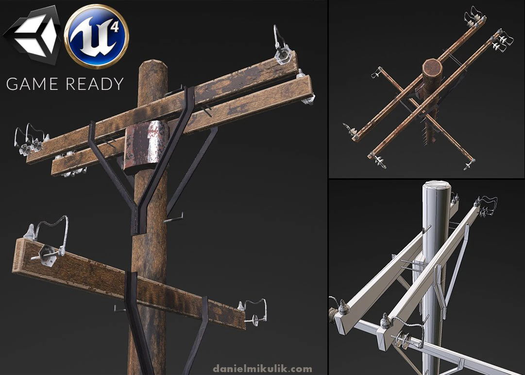 poteau électrique - textures pbr Modèle 3D .c4d .max .obj .3ds .fbx .stl .blend
