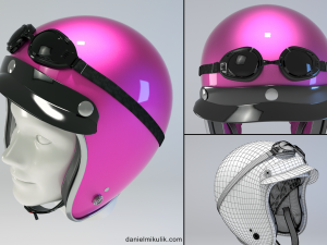 pink retro motorcycle helmet 3D मॉडल