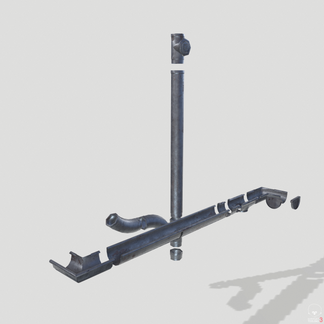 old aluminium gutter system pbr 3D-Modell .c4d .max .obj .3ds .fbx .stl .blend 