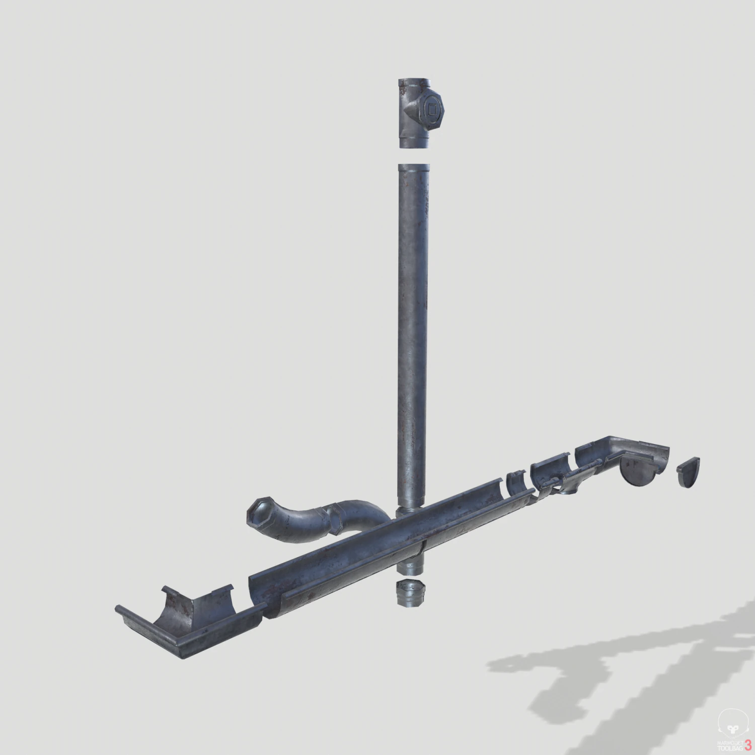 old aluminium gutter system pbr 3D Model .c4d .max .obj .3ds .fbx .stl .blend 