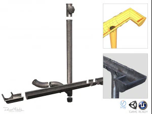 old aluminium gutter system pbr 3D Model