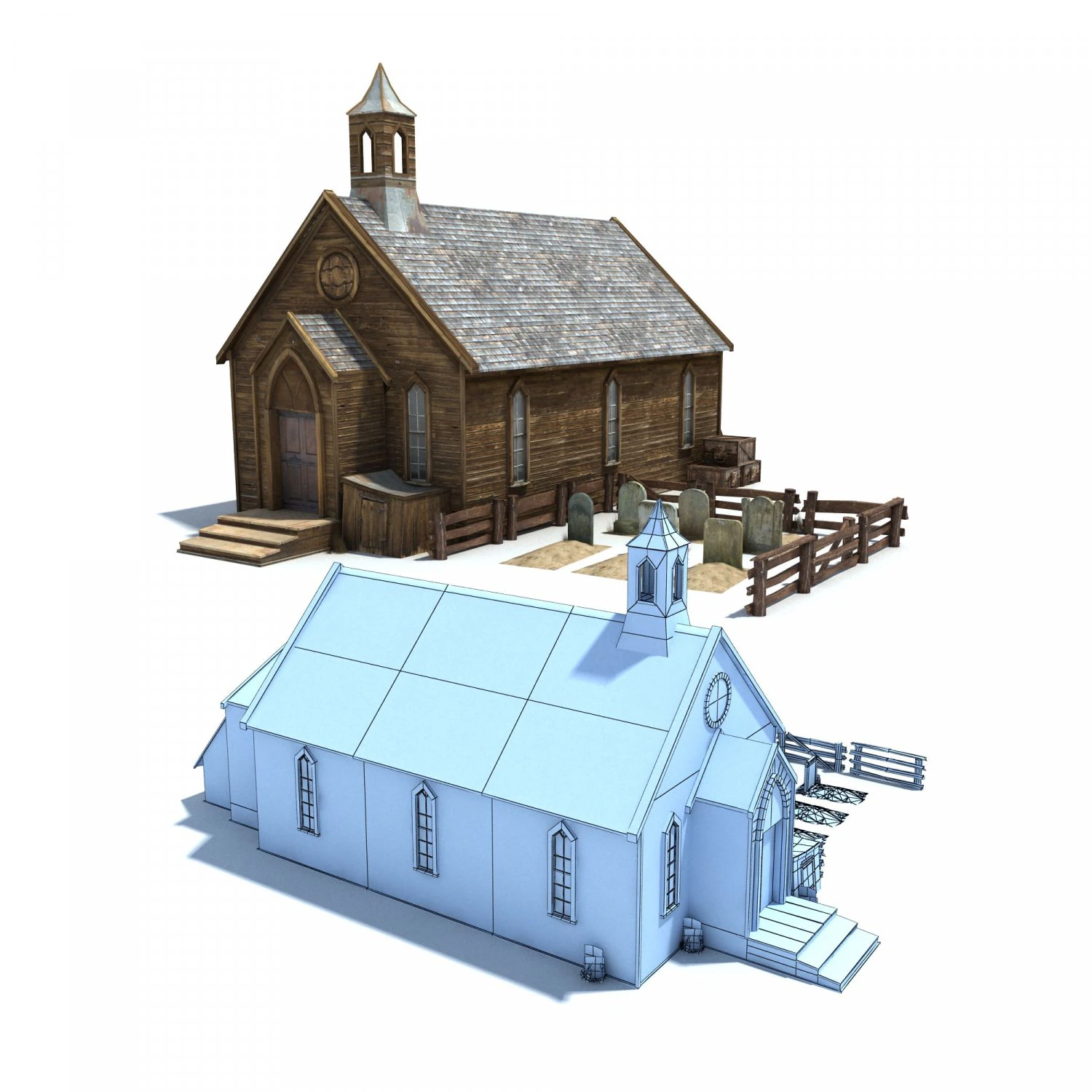 low poly wild west church 3D Model .c4d .max .obj .3ds .fbx .stl .blend 