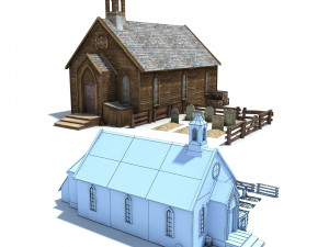 low poly wild west church 3D Model