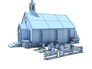 low poly wild west church 3D 模型