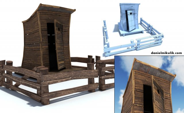 low poly wild west toilet 3D Модель .c4d .max .obj .3ds .fbx .stl .blend 