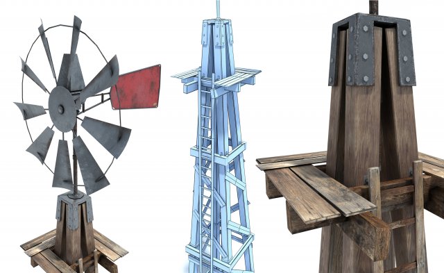 low poly wild west wind mill 3D Модель .c4d .max .obj .3ds .fbx .stl .blend 