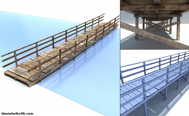 low poly old wooden bridge 3D 모델 .c4d .max .obj .3ds .fbx .stl .blend 