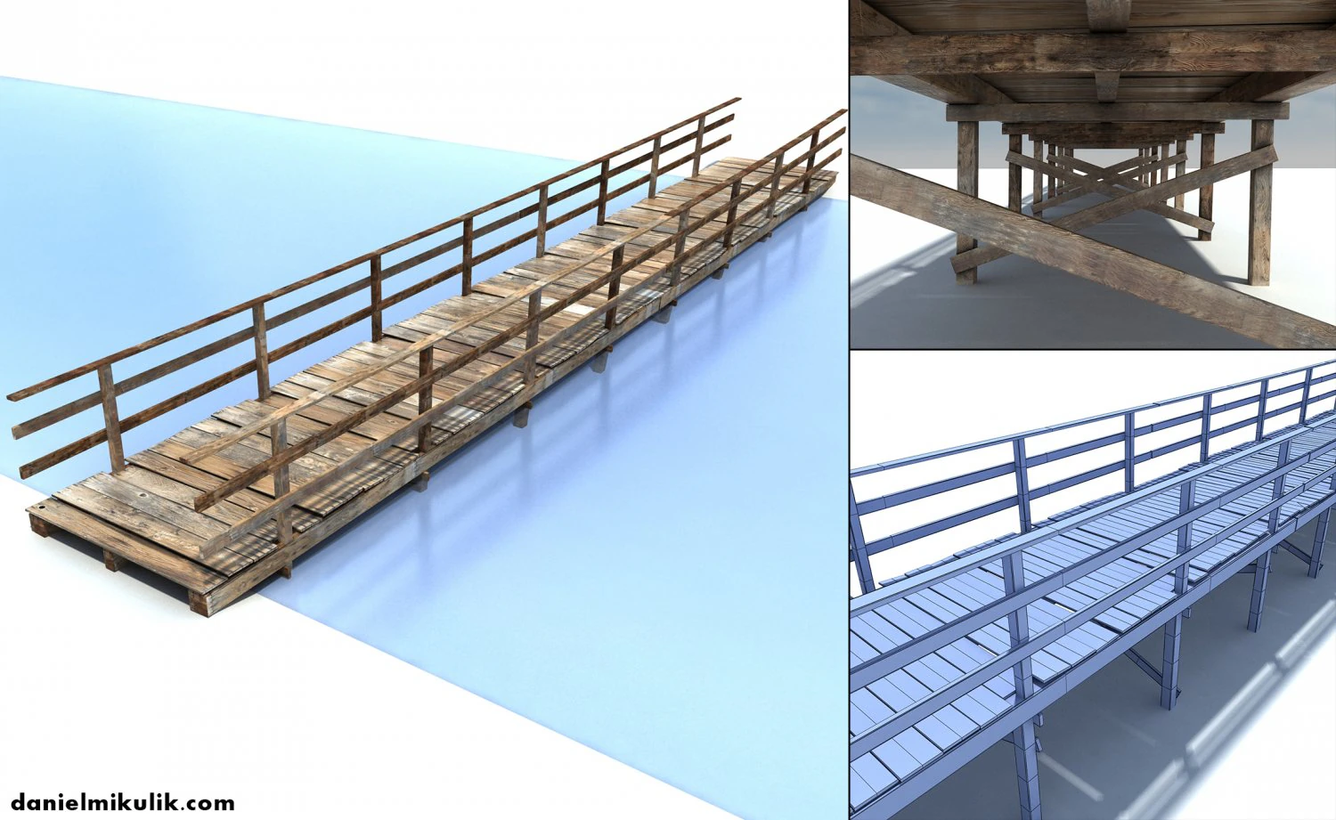 low poly old wooden bridge 3D Model .c4d .max .obj .3ds .fbx .stl .blend 