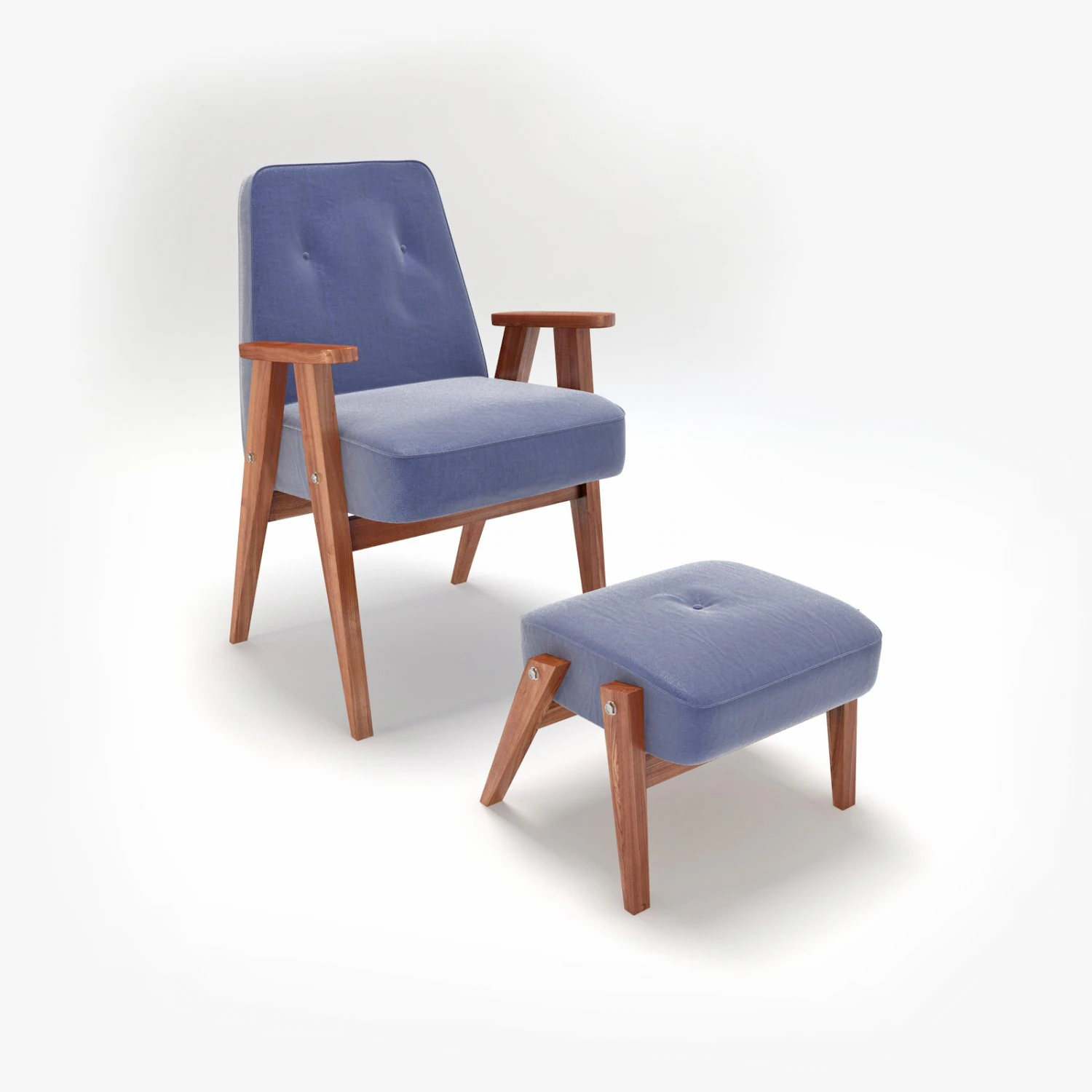 retro blue chair and ottoman 3D Model .c4d .max .obj .3ds .fbx .stl .blend 
