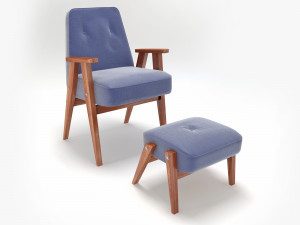 retro blue chair and ottoman 3Dモデル
