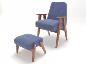 retro blue chair and ottoman 3D Model