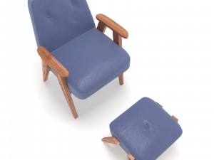 retro blue chair and ottoman Modelo 3D