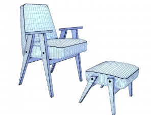 retro blue chair and ottoman 3D Model