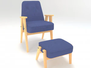 retro blue chair and ottoman 3D Model