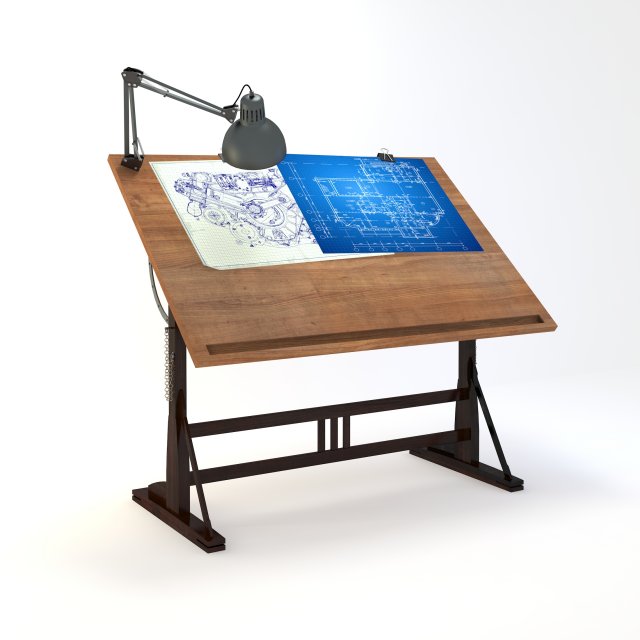 blueprint desk with lamp Modelo 3D .c4d .max .obj .3ds .fbx .stl .blend 