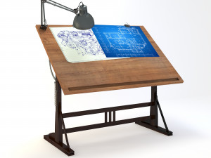 blueprint desk with lamp 3D Model