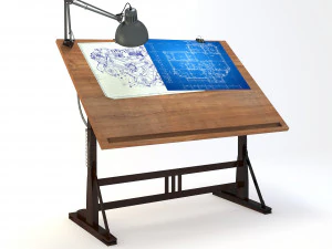 Blueprint-Schreibtisch mit Lampe 3D Modell