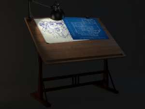 blueprint desk with lamp Modelo 3D