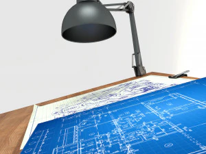blueprint desk with lamp 3D Model