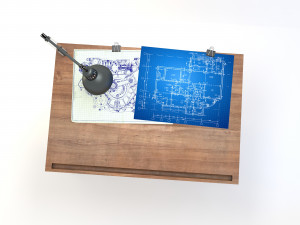 blueprint desk with lamp Modelo 3D