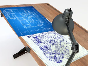 blueprint desk with lamp 3D Model