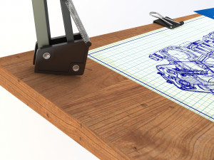 blueprint desk with lamp Modelo 3D