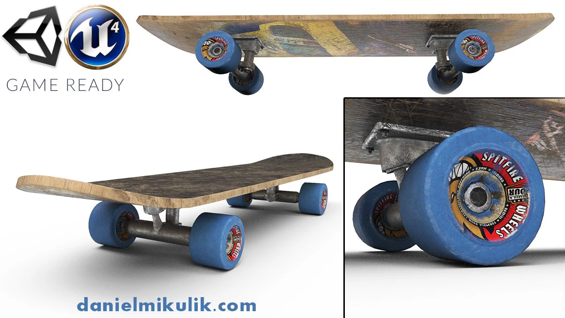 pbr old skateboard 3D Model .c4d .max .obj .3ds .fbx .stl .blend 