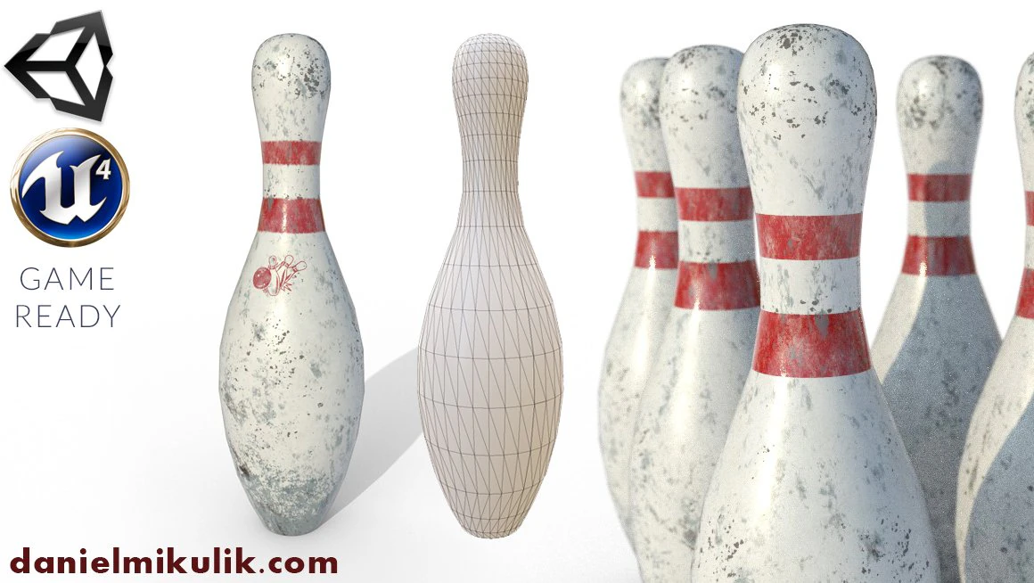 pbr old bowling pin 3D Model .c4d .max .obj .3ds .fbx .stl .blend