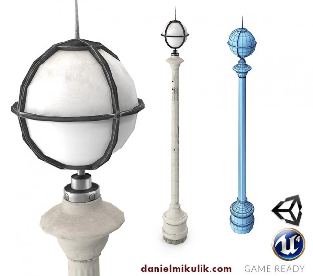 レトロな街路灯の低ポリ 3Dモデル .c4d .max .obj .3ds .fbx .stl .blend 