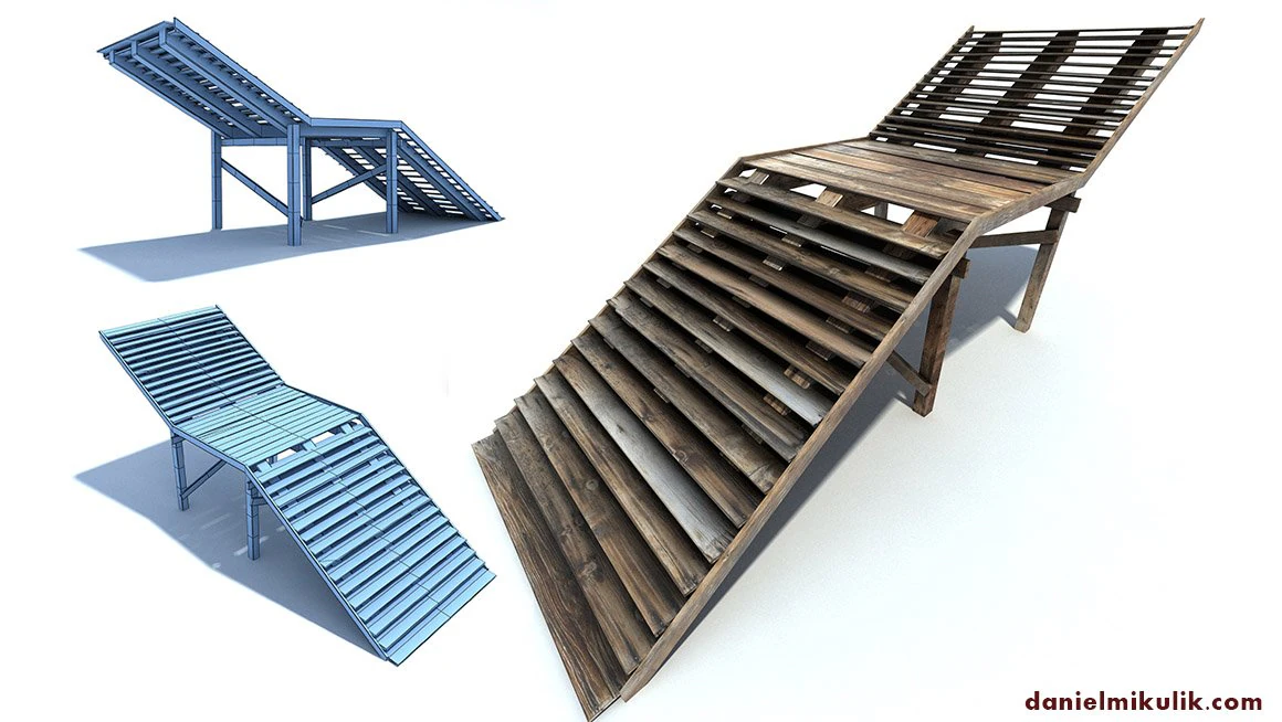 old wood stairs 3D Model .c4d .max .obj .3ds .fbx .stl .blend 