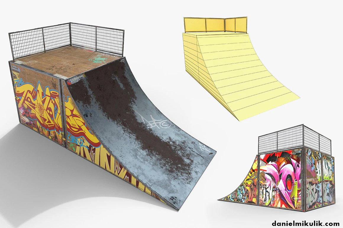 small skate ramp pbr textures 3D Model .c4d .max .obj .3ds .fbx .stl .blend
