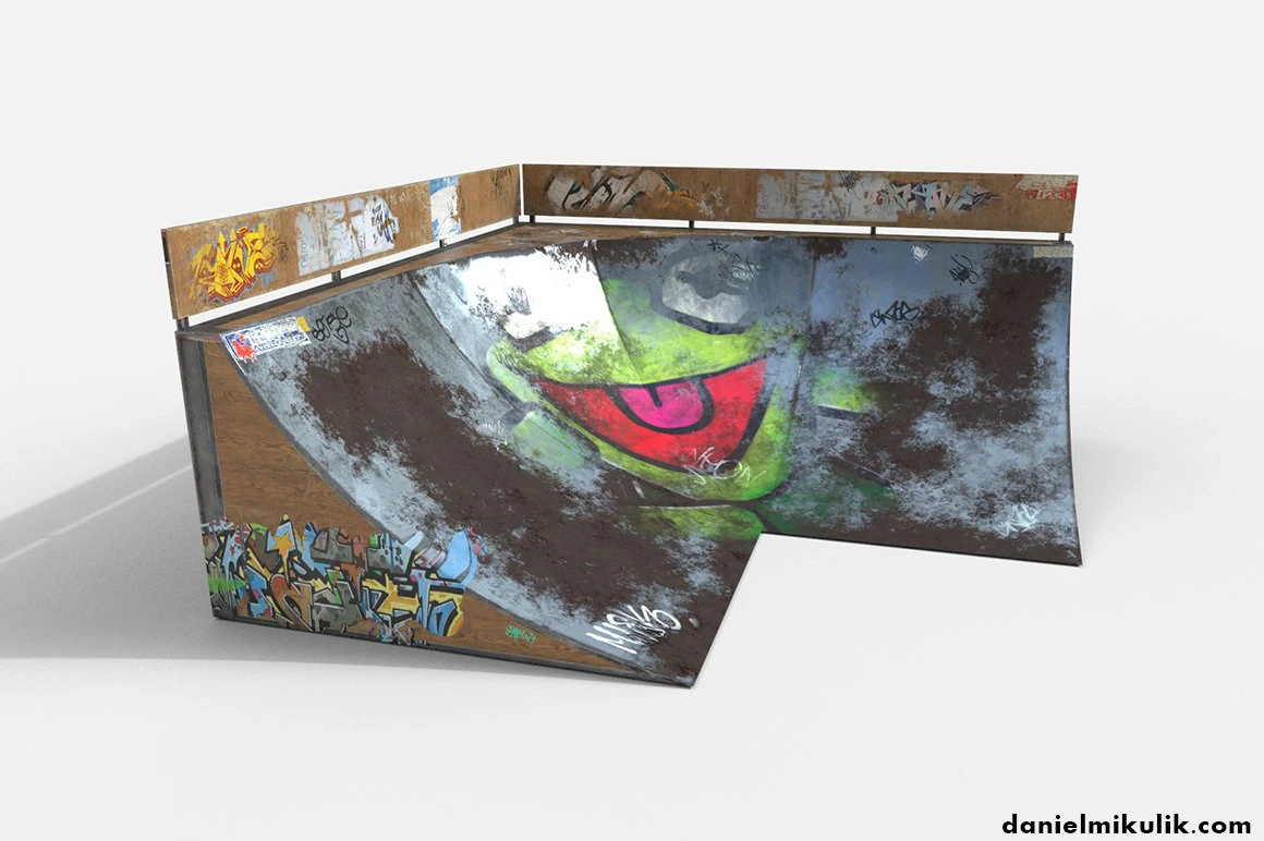 corner skate ramp pbr textures 3D Model .c4d .max .obj .3ds .fbx .stl .blend