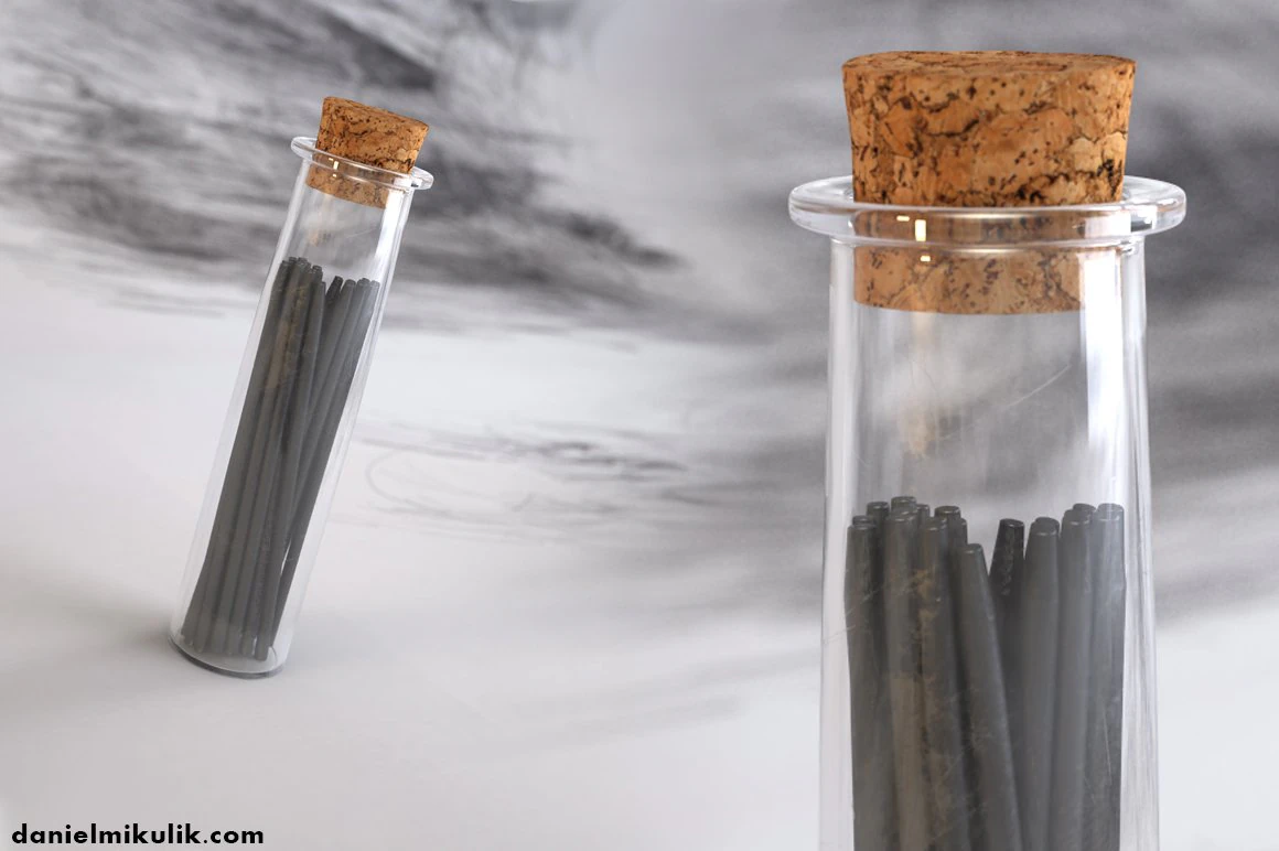 glass phial with graphite 3D Model .c4d .max .obj .3ds .fbx .stl .blend 