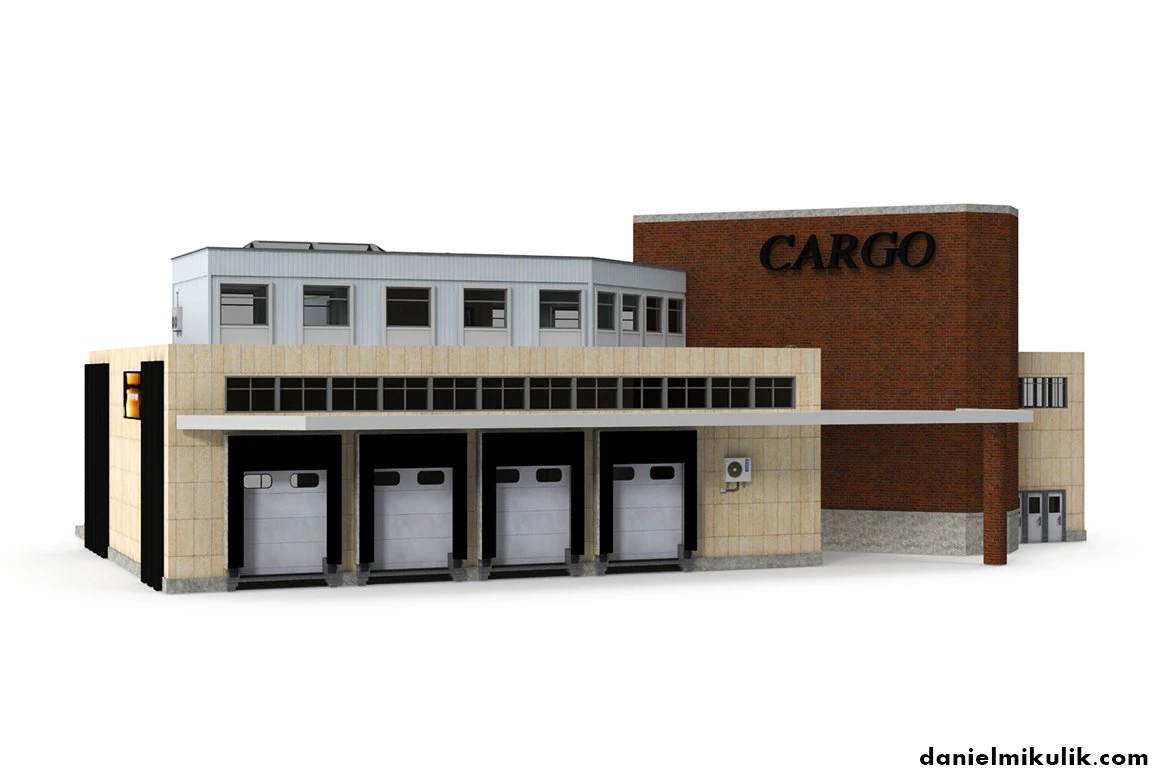 cargo building with interior low poly 3D Model .c4d .max .obj .3ds .fbx .stl .blend 