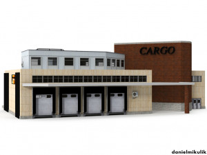 cargo building with interior low poly Modèle 3D