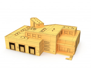 cargo building with interior low poly 3D 模型