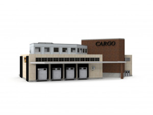 cargo building with interior low poly 3D 模型