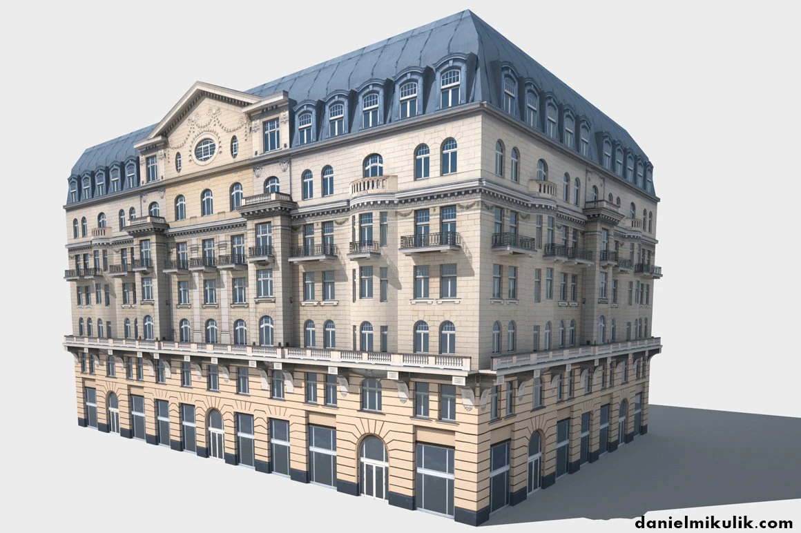 neoclassical hotel low poly 3D Model .c4d .max .obj .3ds .fbx .stl .blend 