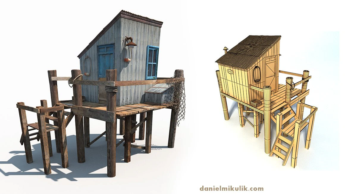 fishing cabin 3D Model .c4d .max .obj .3ds .fbx .stl .blend 