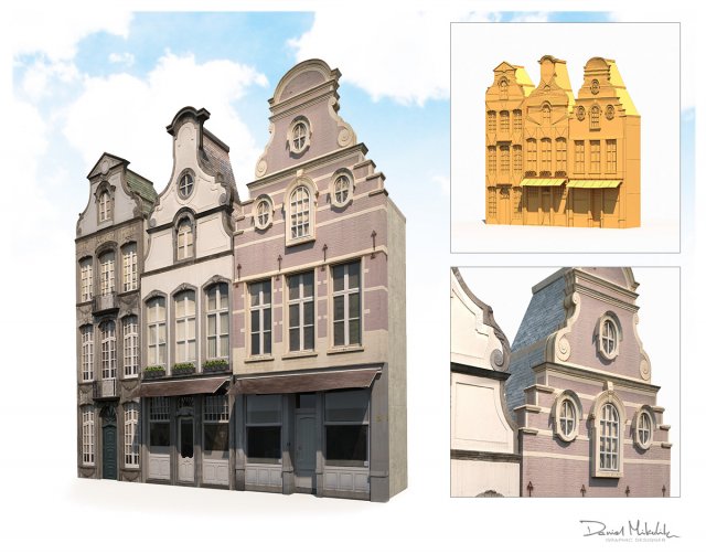 3d buildings facade 180 low poly model 3D 모델 .c4d .max .obj .3ds .fbx .stl .blend 