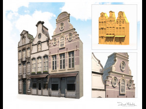3d buildings facade 180 low poly model 3D Model