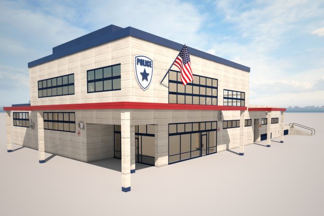 police station low poly model 3D Model .c4d .max .obj .3ds .fbx .stl .blend 