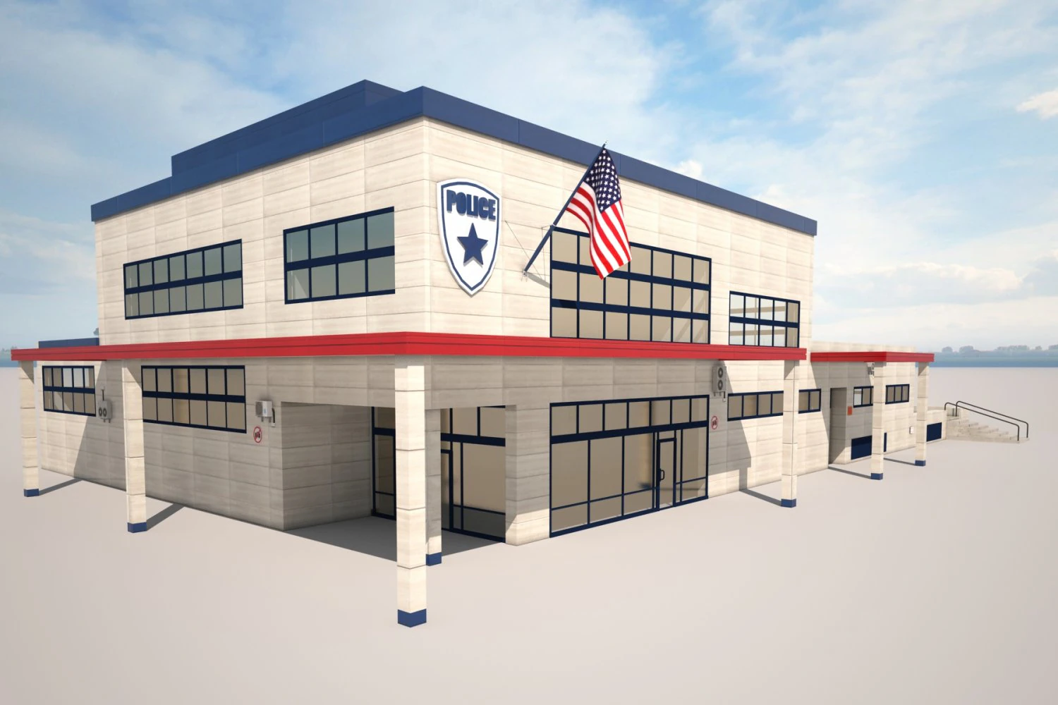 estaci&oacute;n de polic&iacute;a modelo de baja poli Modelo 3D .c4d .max .obj .3ds .fbx .stl .blend 