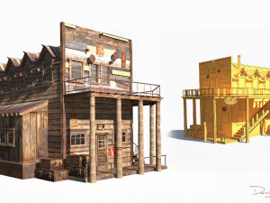 wild west hotel building low poly 3D Model