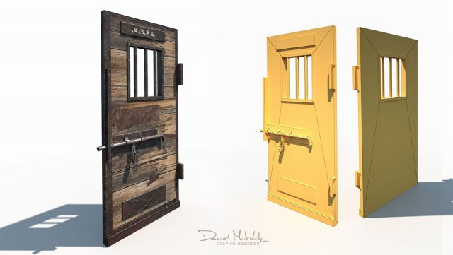 3d western prison jail door low poly pbr 3D Model .c4d .max .obj .3ds .fbx .stl .blend 