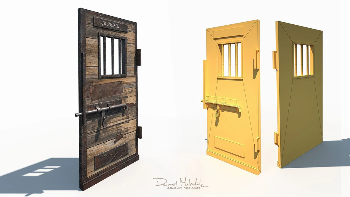 3d western prison jail door low poly pbr 3D Model .c4d .max .obj .3ds .fbx .stl .blend 