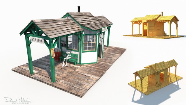 western train station low poly 3D Model .c4d .max .obj .3ds .fbx .stl .blend 