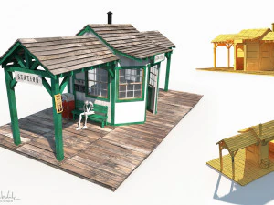 stazione ferroviaria occidentale low poly Modello 3D