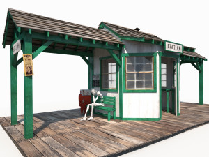 western train station low poly 3D Model