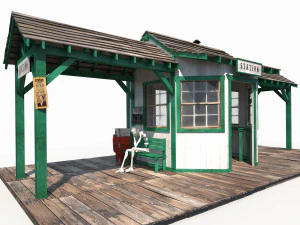western train station low poly 3D Model